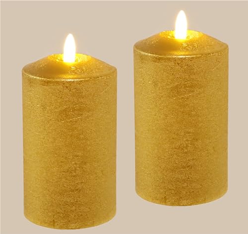 Flair Flower LED Kerzen Echtwachs 2er Set elektrische Kerze LED-Kerze Warmweiß Stimmungslicht Lichter Dekoration Stumpenkerze große Adventskerzen Adventskranz Kranz Valentinstag, 12,5x7,5cm, gold Flair Flower LED Kerzen Echtwachs 2er Set elektrische Kerze LED-Kerze Warmweiß Stimmungslicht Lichter Dekoration Stumpenkerze große Adventskerzen Adventskranz Kranz Valentinstag, 12,5x7,5cm, gold von Flair Flower