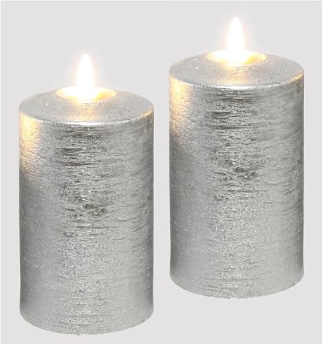 LED Kerzen Echtwachs 2er Set elektrische Kerze LED-Kerze Warmweiß Stimmungslicht Lichter Dekoration Stumpenkerze große Adventskerzen Adventskranz Kranz Valentinstag, 12,5x7,5 cm, silber LED Kerzen Echtwachs 2er Set elektrische Kerze LED-Kerze Warmweiß Stimmungslicht Lichter Dekoration Stumpenkerze große Adventskerzen Adventskranz Kranz Valentinstag, 12,5x7,5 cm, silber von Flair Flower