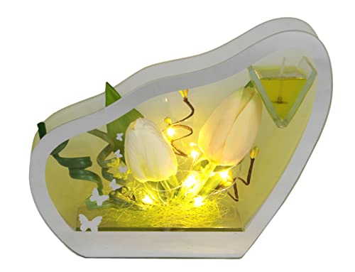 Teelichthalter aus Glas mit Gel-Kerze mit Blumen Tulpen Kerzen Kerzenhalter Kerzenständer Tischdeko Teelichtglas Laterne Windlicht romantische Deko Deko-Objekt Hochzeitsdeko von Flair Flower