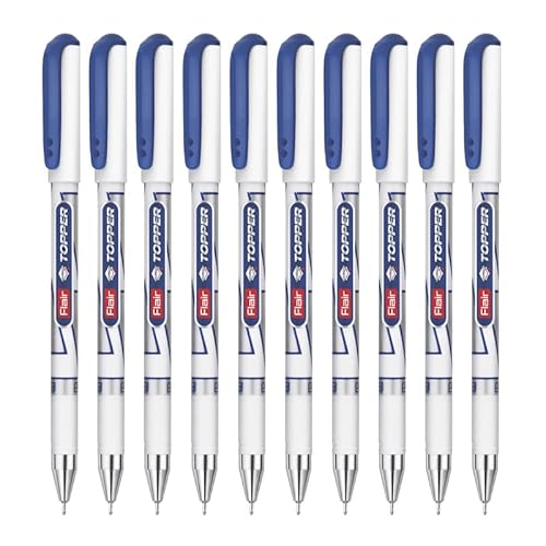 FLAIR Topper-Kugelschreiber-Set, stilvolles, schlankes Design mit mühelosem Schreiben, glattes Schreiben und langlebiger Stift, robuster, nachfüllbarer Kugelschreiber, blaue Tinte, 10 Stück von Flair