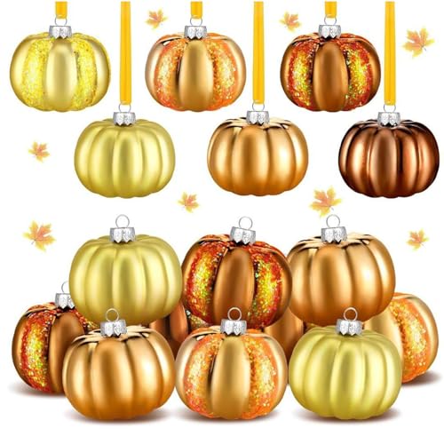 12 Stück Herbst Kürbis Deko Anhänger, Herbstdeko zum Aufhängen, Herbst Deko Kürbis Hängend, Kürbiskugel Ornamente Anhänger für Fall Decor, Autumn Decor Baumschmuck, Fensterdeko Hängend (B) von Flanliy