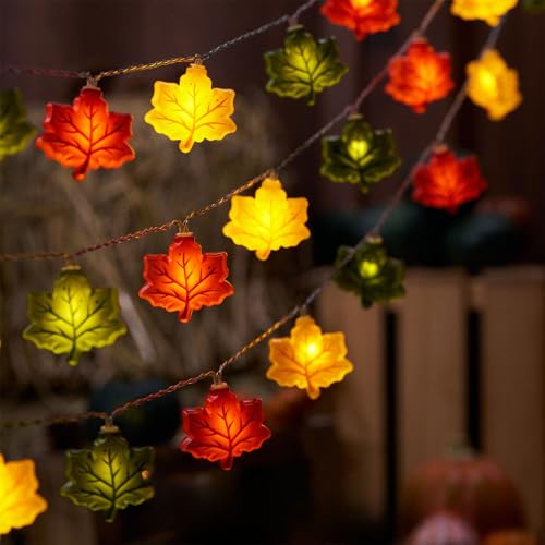 Flanliy Lichterkette Herbst, 1.5M 10 LED Herbstblätter Lichterkette, Herbstdeko Innen Lichterketten Batteriebetrieben für Herbst Dekoration, Erntedankfest Deko, Party Fensterdeko (C) von Flanliy