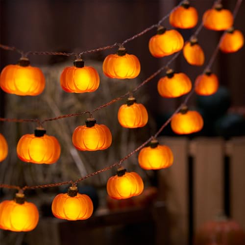 Flanliy Lichterkette Herbst, 1.5M 10 LED Kürbis Lichterkette, Herbstdeko Innen Lichterketten Batteriebetriebe, Kürbis Lichter Kette für Herbst Dekoration, Erntedankfest Deko, Party Fensterdeko (E) von Flanliy