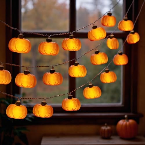 Flanliy Lichterkette Herbst, 3M 20 LED Kürbis Lichterkette, Herbstdeko Innen LichterkettenBatteriebetrieben, Kürbis Lichter Kette für Herbst Dekoration, Erntedankfest Deko, Party Fensterdeko (F) von Flanliy