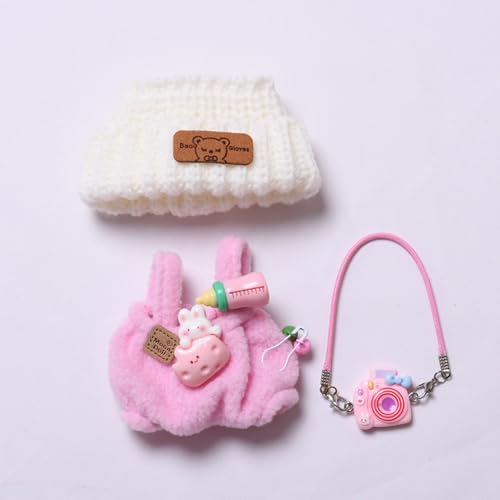 Kleidung für Labubu Puppe, 3er Set Bekleidung für 17 cm Labubu Puppe, Niedliche Plüsch Puppenkleidung mit Strickmütze und Tasche für Labubu Outfit, Puppenzubehör für DIY Kinder Geschenke (A) von Flanliy