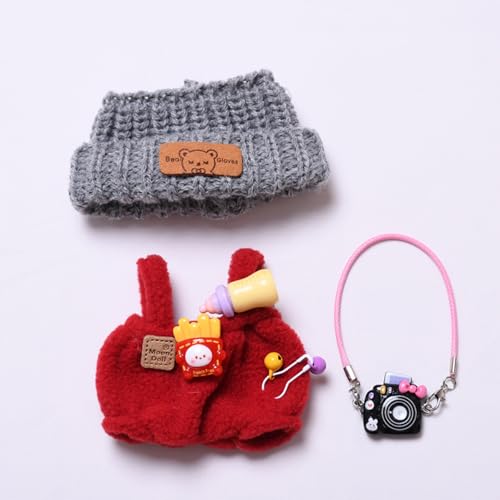 Kleidung für Labubu Puppe, 3er Set Bekleidung für 17 cm Labubu Puppe, Niedliche Plüsch Puppenkleidung mit Strickmütze und Tasche für Labubu Outfit, Puppenzubehör für DIY Kinder Geschenke (B) von Flanliy