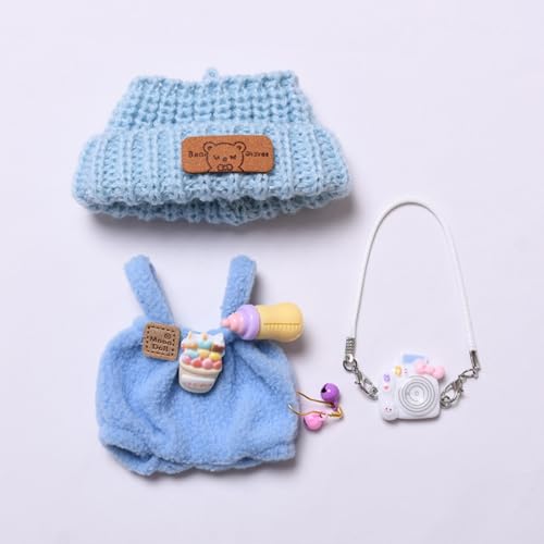 Kleidung für Labubu Puppe, 3er Set Bekleidung für 17 cm Labubu Puppe, Niedliche Plüsch Puppenkleidung mit Strickmütze und Tasche für Labubu Outfit, Puppenzubehör für DIY Kinder Geschenke (C) von Flanliy