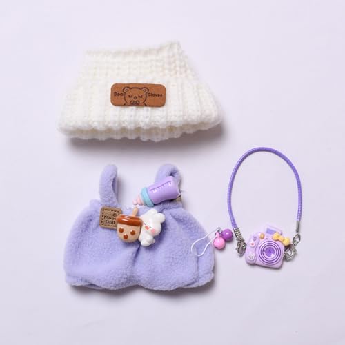 Kleidung für Labubu Puppe, 3er Set Bekleidung für 17 cm Labubu Puppe, Niedliche Plüsch Puppenkleidung mit Strickmütze und Tasche für Labubu Outfit, Puppenzubehör für DIY Kinder Geschenke (D) von Flanliy