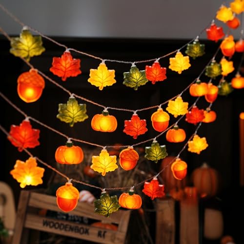 Lichterkette Herbst, 3M 20 LED Eichel Kürbis Herbstblätter Deko Herbst Lichterkette, Herbstdeko Innen Lichterketten Batteriebetrieben für Autumn Decor, Erntedankfest Deko, Party Fensterdeko (B) von Flanliy