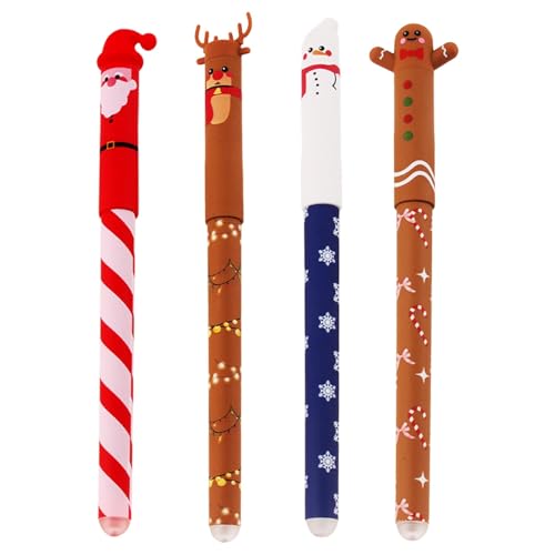 Radierbarer Kugelschreiber, Neuer Weihnachtsstifte 2025, 4 PCS Radierbare Stifte Weihnachten, Radierbarer Gelschreiber, Kawaii Schreibwaren für Kinder Studenten Schule Büro (Weihnachten 4pcs) von Flanliy