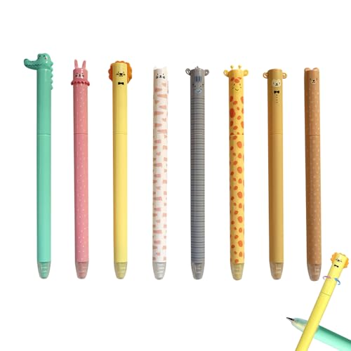 Radierbarer Kugelschreiber Radierbare Stifte mit Tierkopf | 8 Cartoon Radierbarer Gelschreiber, 0,7mm Blau Mine, Kawaii Schreibwaren für Kinder Studenten Schule Büro (8 PCS) von Flanliy