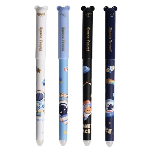 Radierbarer Kugelschreiber Radierbare Stifte mit Tierkopf | 8 Cartoon Radierbarer Gelschreiber, 0,7mm Blau Mine, Kawaii Schreibwaren für Kinder Studenten Schule Büro (Bären 4pcs) von Flanliy