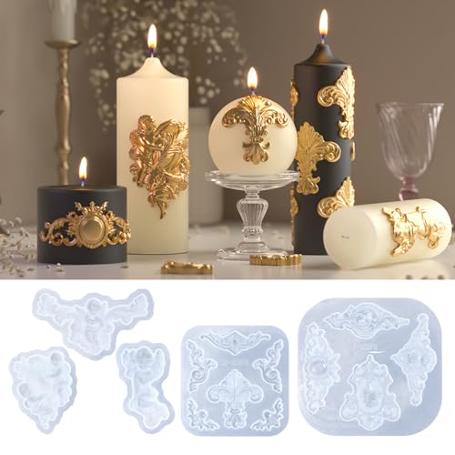 Silikonformen Gießformen, Europäisches Engelmuster Relief Gießformen Silikon, Barock Relief Giessformen Silikon, Reliefmuster Silikonform Gießform 5er Set für DIY Kerzen Deko (A) von Flanliy