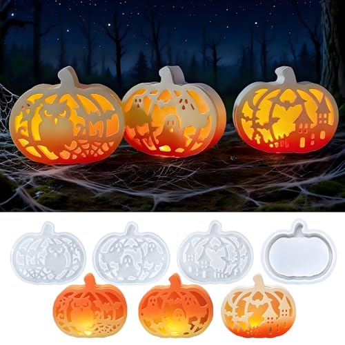 Silikonformen Gießformen Halloween Kürbis, 4PCS Silikonform Kürbis mit Helloween Elemente Muster, Gießformen Silikon Halloween, Silikonform Herbst, Gipsformen zum Gießen für DIY Kürbis Deko (A) Silikonformen Gießformen Halloween Kürbis, 4PCS Silikonform Kürbis mit Helloween Elemente Muster, Gießformen Silikon Halloween, Silikonform Herbst, Gipsformen zum Gießen für DIY Kürbis Deko (A) von Flanliy