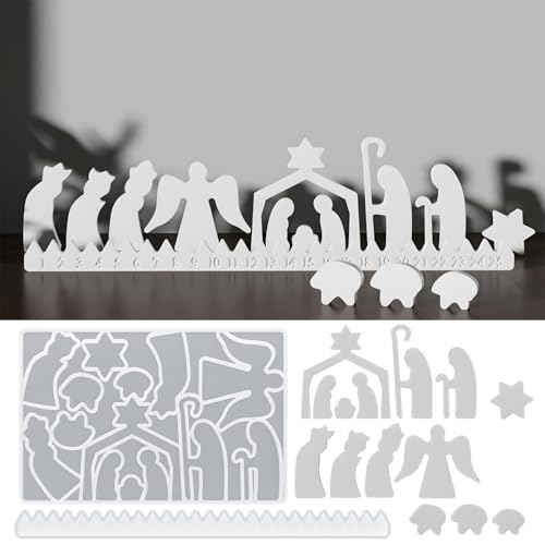 Silikonformen Gießformen Weihnachten, Silikonform Weihnachten Krippe Adventskalender, Weihnachtskrippe Figuren Adventskalender Gießformen Silikon Weihnachten für DIY Weihnachtscountdown Handwerk (C) von Flanliy