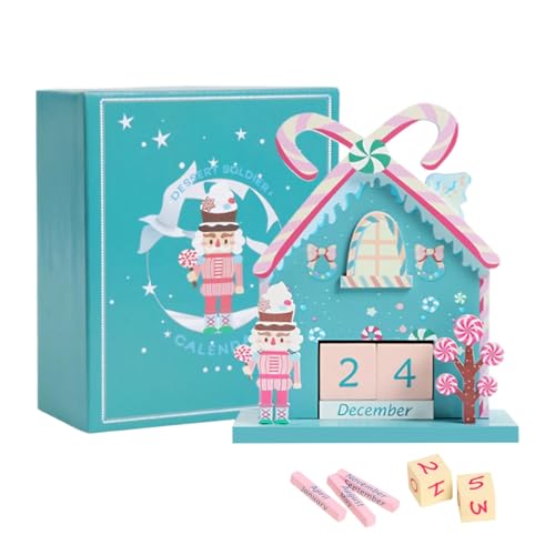 Weihnachtsdeko Adventskalender Holz, Weihnachtscountdown Kalender in Weihnachtshaus Form, Wiederverwendbare Weihnachtskalender mit Verschiebbar Datum Holzblock für Tischdeko Weihnachten (A) von Flanliy