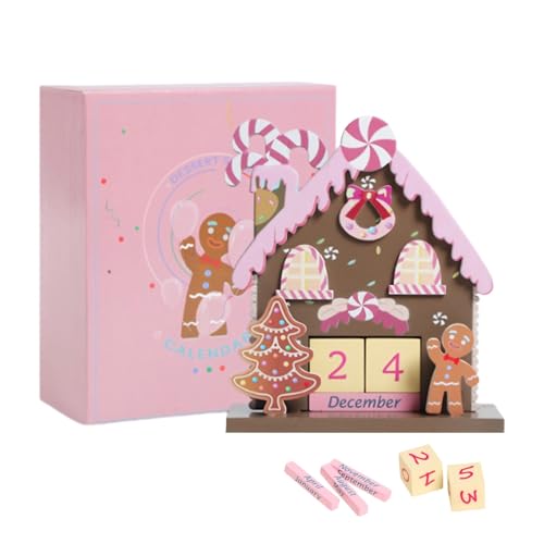 Weihnachtsdeko Adventskalender Holz, Weihnachtscountdown Kalender in Weihnachtshaus Form, Wiederverwendbare Weihnachtskalender mit Verschiebbar Datum Holzblock für Tischdeko Weihnachten (B) von Flanliy