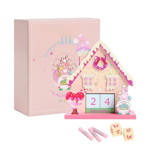 Weihnachtsdeko Adventskalender Holz, Weihnachtscountdown Kalender in Weihnachtshaus Form, Wiederverwendbare Weihnachtskalender mit Verschiebbar Datum Holzblock für Tischdeko Weihnachten (C) von Flanliy