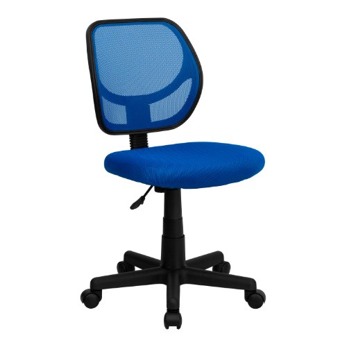 Flash Furniture Bürostuhl mit niedriger, Netzstoff, drehbar, mit gebogener quadratischer Rückenlehne, Nylon Edelstahl Schaumstoff, Blau, ohne Arme von Flash Furniture
