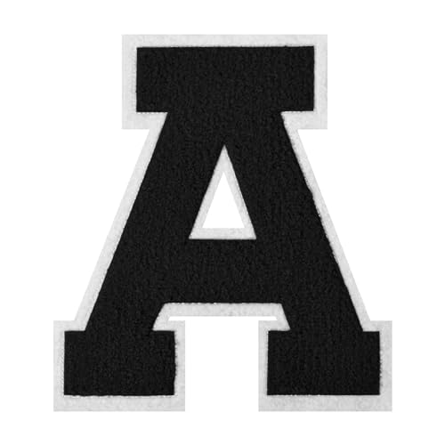 FlashMind 16,5 cm großer Buchstabenaufnäher zum Aufbügeln, schwarz, große Letterman-Jacke, Buchstaben-Patches, Varsity-Buchstaben-Flicken aus Chenille (Buchstabe A) von FlashMind