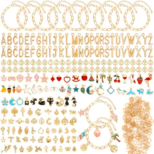 Flasoo 416-teiliges goldenes Charm-Armband-Bastelset, einschließlich Büroklammer-Kettenarmbändern, Charms, Biegeringe zur Schmuckherstellung Flasoo 416-teiliges goldenes Charm-Armband-Bastelset, einschließlich Büroklammer-Kettenarmbändern, Charms, Biegeringe zur Schmuckherstellung von Flasoo