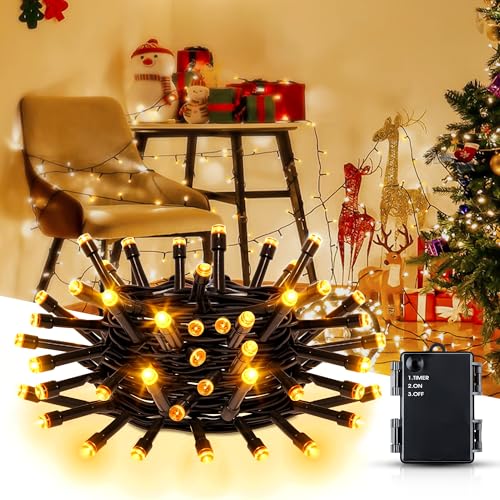 Flaspar Lichterkette Außen Batterie, 5M 50 LED Warmweiß Lichterketten mit 6h timer, IP65 Wasserdicht Lichterkette Batterie für Weihnachtsbaum Schlafzimmer Garten Innen Außen Dekorationen von Flaspar