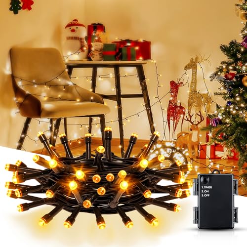 Flaspar Lichterkette Außen Batterie Timer, 2M 20 LED Warmweiß Weihnachts Lichterketten mit 6h timer, IP65 Wasserdicht Lichterkette für Weihnachtsbaum Schlafzimmer Garten Innen Außen Dekorationen von Flaspar