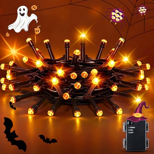Flaspar Orange Halloween Deko Lichterkette, 2M 20 LED Lichterketten Außen Batterie mit 6h Timer, IP65 Wasserdicht Herbst Dekoration für Innen Außen, Halloween, Party, Garten von Flaspar