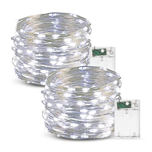 LED Lichterkette Batterie, 2er Pack 10M Silberdraht Micro Lichterkette mit 100LEDs, IP65 Wasserdicht DIY Deko für Zimmer, Außen, Innen, Kinderzimmer, Weihnachten, Party, Hochzeit, Kaltweiß LED Lichterkette Batterie, 2er Pack 10M Silberdraht Micro Lichterkette mit 100LEDs, IP65 Wasserdicht DIY Deko für Zimmer, Außen, Innen, Kinderzimmer, Weihnachten, Party, Hochzeit, Kaltweiß von Flaspar