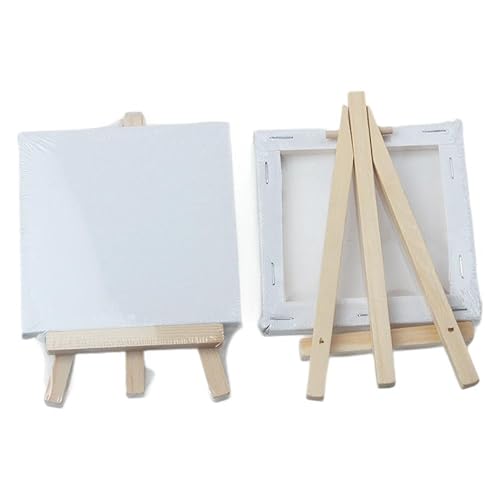8 Stück Mini Leinwand mit Mini Staffelei Set - Dreieck Staffelei aus Massivholz für DIY-Malerei Kinderkunst kreative Geschenke (10x10cm Leinwand und 9x16cm Ständer) von Flearitzo