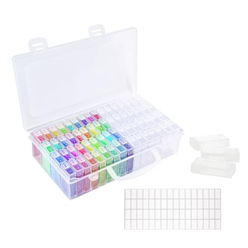 Flearitzo Diamond Painting Aufbewahrungsbox - 64 Fächer Kunststoffbox 5D Diamond Painting Zubehör Boxen DIY Bastelzubehör für Schmuck und Nailart mit Aufklebern von Flearitzo
