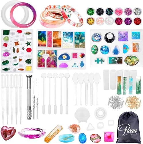 Fleau Epoxy Starter Paket – 187 Teile + 50 offene Ohrringe – ohne Gießharz – Schmuckherstellung – Kunstharz – inkl. Bohrer und Stifte – 12 Farben Fleau Epoxy Starter Paket – 187 Teile + 50 offene Ohrringe – ohne Gießharz – Schmuckherstellung – Kunstharz – inkl. Bohrer und Stifte – 12 Farben von Fleau