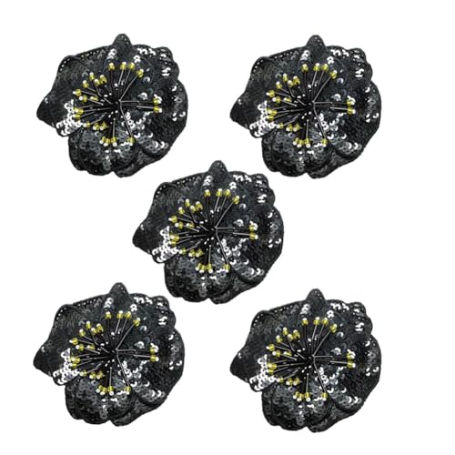 Flechilis HE01-B schwarze Pailletten-Stickerei-Blumen-Patches für Kleidung, doppellagige Applikation, Nähperlen für Damen, Brosche, Hochzeitskleid, 5 Stück Flechilis HE01-B schwarze Pailletten-Stickerei-Blumen-Patches für Kleidung, doppellagige Applikation, Nähperlen für Damen, Brosche, Hochzeitskleid, 5 Stück von Flechilis