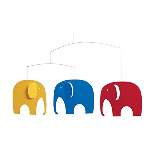 Flensted Mobiles - Elefanten Treffen - Mobile/Windspiel - rot/gelb/blau von Flensted Mobiles