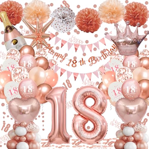 Ballon 18 Geburtstag Mädchen, 18 Geburtstag Deko Rosegold, Happy Birthday Banner, Latex Luftballons, Deko Party, Luftballons Roségold, Riesen Folienballon Nummer, Konfetti balloons, Papierbommel von Fletorin