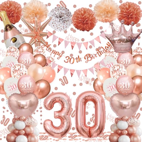 Ballon 30 Geburtstag Mädchen, 30 Geburtstag Deko Rosegold, Happy Birthday Banner, Latex Luftballons, Deko Party, Luftballons Roségold, Riesen Folienballon Nummer, Konfetti balloons, Papierbommel von Fletorin
