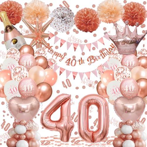 Ballon 40 Geburtstag Mädchen, 40 Geburtstag Deko Rosegold, Happy Birthday Banner, Latex Luftballons, Deko Party, Luftballons Roségold, Riesen Folienballon Nummer, Konfetti balloons, Papierbommel von Fletorin