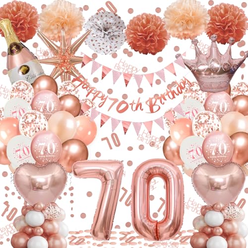 Ballon 70 Geburtstag Mädchen, 70 Geburtstag Deko Rosegold, Happy Birthday Banner, Latex Luftballons, Deko Party, Luftballons Roségold, Riesen Folienballon Nummer, Konfetti balloons, Papierbommel von Fletorin