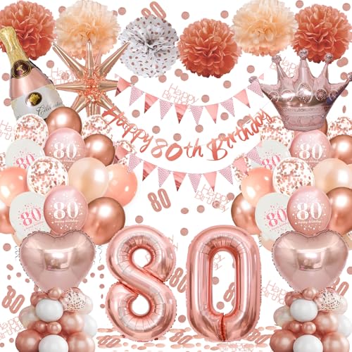 Ballon 80 Geburtstag Mädchen, 80 Geburtstag Deko Rosegold, Happy Birthday Banner, Latex Luftballons, Deko Party, Luftballons Roségold, Riesen Folienballon Nummer, Konfetti balloons, Papierbommel von Fletorin