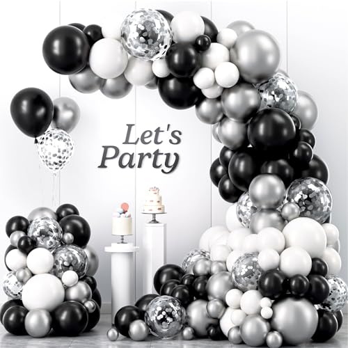 Geburtstagsdeko 107 Stück, Luftballons Geburtstag Schwarz Silber Girlande, Größen 18 12 10 5 Zoll Ballons Festival Party Deko, Latex Ballongirlande Deko, Hochzeit Ballonbogen, Baby Shower Deko Geburtstagsdeko 107 Stück, Luftballons Geburtstag Schwarz Silber Girlande, Größen 18 12 10 5 Zoll Ballons Festival Party Deko, Latex Ballongirlande Deko, Hochzeit Ballonbogen, Baby Shower Deko von Fletorin