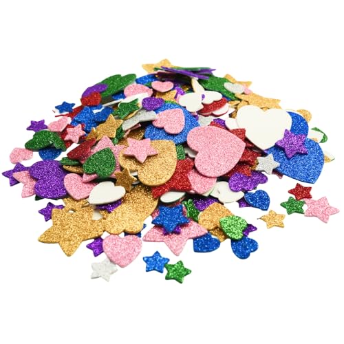 Flewdart 300pcs Moosgummi Sticker Glitzer Selbstklebend Sterne Herzförmig, Moosgummi Aufkleber Glitzersticker Klein Für Wand Dekoration, Diy Dekoration Basteln, Bunte von Flewdart