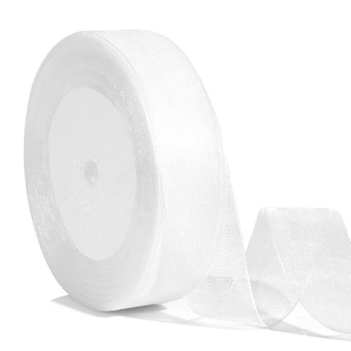Geschenkband Weiss Verpackungsbänder 25mm 46m Geschenkband Weihnachten Schleifenband Weiss Geschenkband Weiß Stoffband Geschenkbänder Zum Basteln Geschenkband Stoff Geschenkverpackung Weihnachten von FlexiTonic
