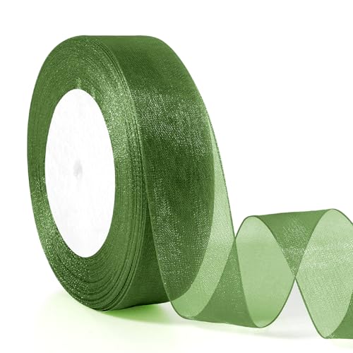 Geschenkband Weihnachten Geschenkband Grün 25mm 46m Verpackungsbänder Schleifenband Grün Geschenkverpackung Weihnachten Geschenkverpackung Geburtstag Stoffband Grün Bänder Zum Basteln Dekoband von FlexiTonic