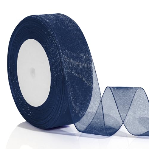 Geschenkband Blau 25mm 46m Geschenkband Weihnachten Schleifenband Blau Verpackungsbänder Geschenkbänder Die Geburtstagsbande Ribbon Band Geschenkverpackung Weihnachten Geburtstag Bänder Zum Basteln von FlexiTonic