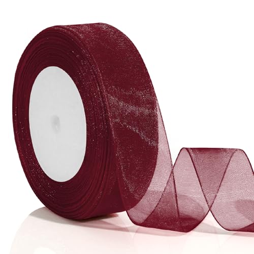 Geschenkband Rot Geschenkband Weihnachten 25mm 46m Rotes Geschenkband Schleifenband Rot Red Band Stoffband Verpackungsbänder Geschenkbänder Zum Basteln Geschenkverpackung Schleifenband Weihnachten von FlexiTonic