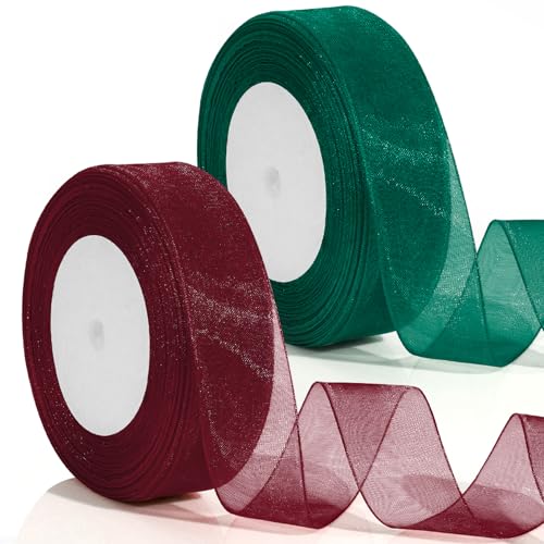 2 Stück Geschenkband Weihnachten 25mm 46m Rot Grün Verpackungsbänder Schleifenband Geschenkverpackung Weihnachtsband Dekoband von FlexiTonic
