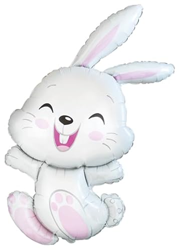 Dekorativer Luftballon mit weißem Hase, lächelndes Kaninchen, Party-Dekoration Dekorativer Luftballon mit weißem Hase, lächelndes Kaninchen, Party-Dekoration von Flexmetal