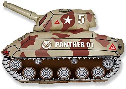 Flexmetal Military Army Superjet Hubschrauber Tank Rund Camouflage Supershape Folienballon - Geeignet für Luft oder Helium Perfekte Geburtstagsparty Dekoration (Militärbraun Tank (78,7 x 63,5 cm)) von Flexmetal