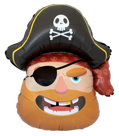 Luftballon in Form eines Piratenkopfes, Partydekoration, Schwarz und Gold von Flexmetal