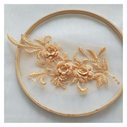 3D-Blumenstickerei, Spitzenapplikation, Stoff, Bekleidungszubehör, Blumen, 4 Stück (Gold) von Flexmob